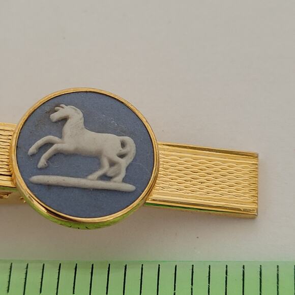 Wedgwood Gold Blue Tone Tie Bar with Jasper Horse Cameo Vintage - Picture 8 of 8